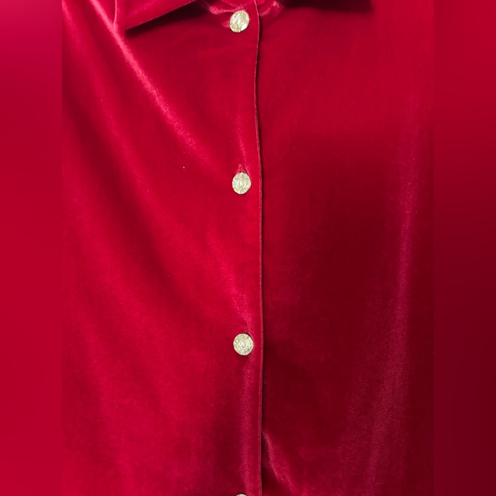 Red Velvet Button-Up Shirt - Picture 3 of 5